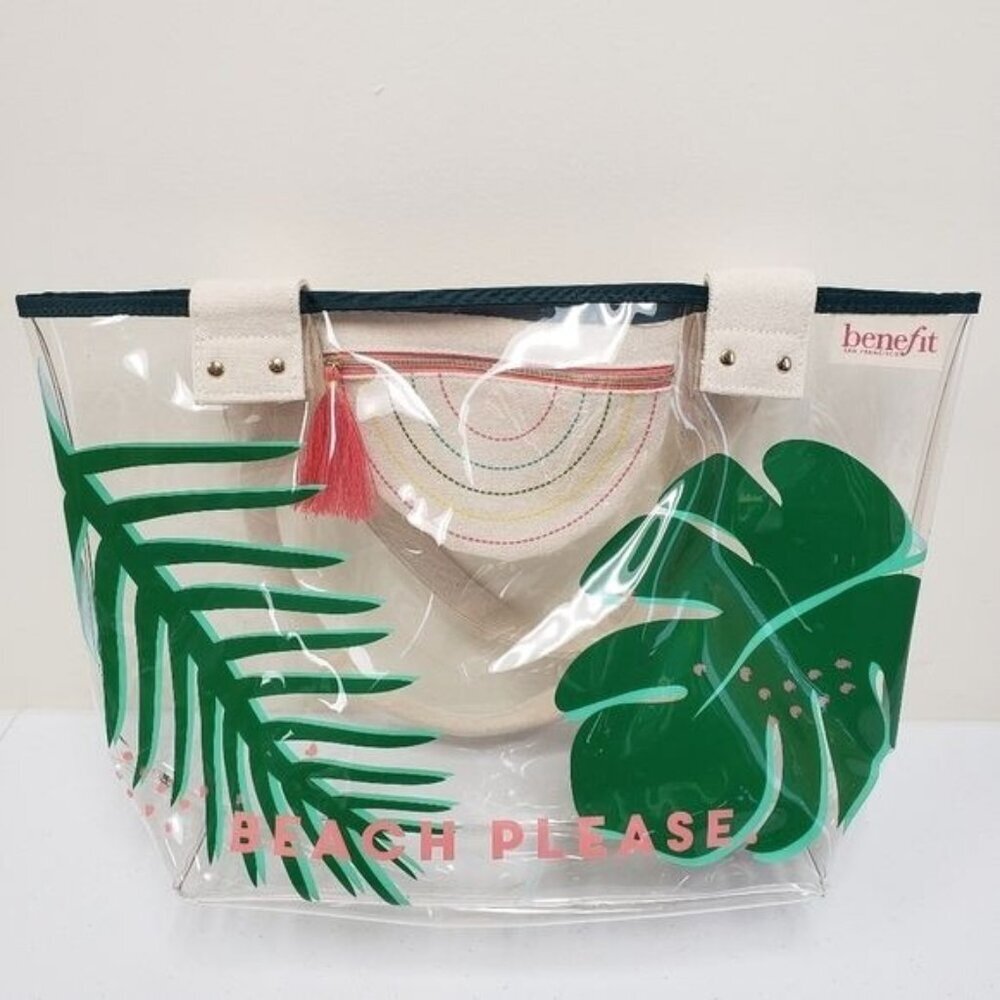 Benefit Beach Please Tote Bag Clear Canvas Handles - Picture 2 of 10